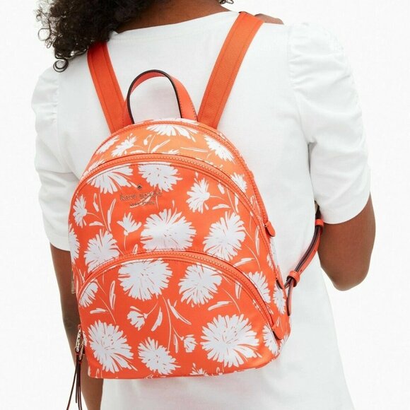 Kate Spade orange white wild bloom Karissa nylon medium sized backpack - Picture 1 of 14